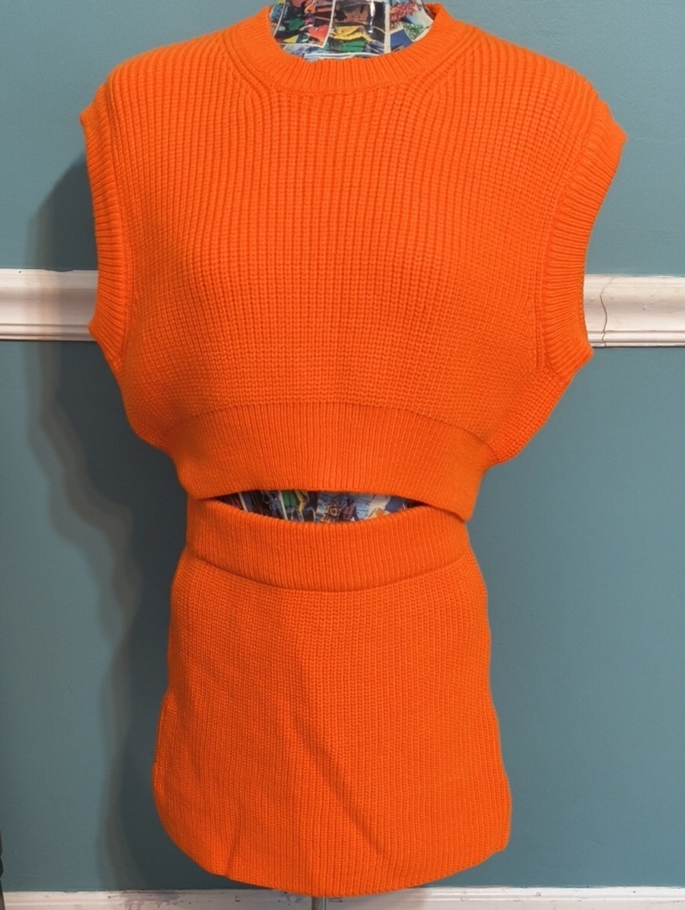 Triple Threads Bright Orange Knit Crop Top and Mini Skirt Set - Picture 2 of 8